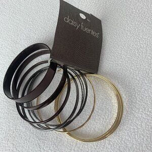 Daisy Fuentes 12 Piece Bangle Bracelets Set, Black, Brown, Gold Tone New